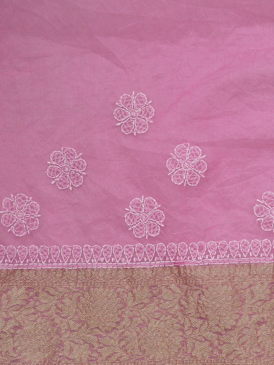 Ada Hand Embroidered Pink Organza Lucknowi Chikankari Saree and Blouse 01A816474