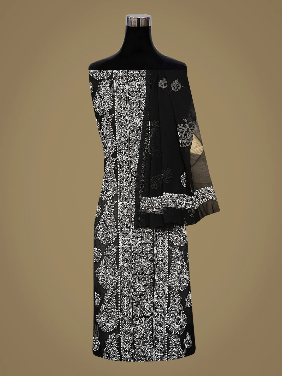 Ada Hand Embroidered Black Georgette Lucknowi Chikankari Unstitched Suit Piece 01A834690