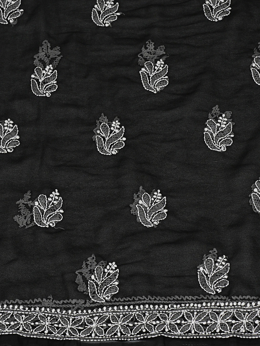 Ada Hand Embroidered Black Georgette Lucknowi Chikankari Unstitched Suit Piece 01A834690