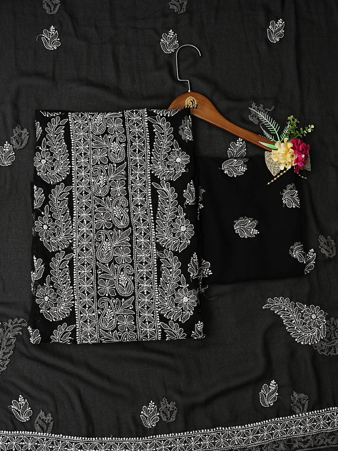 Ada Hand Embroidered Black Georgette Lucknowi Chikankari Unstitched Suit Piece 01A834690