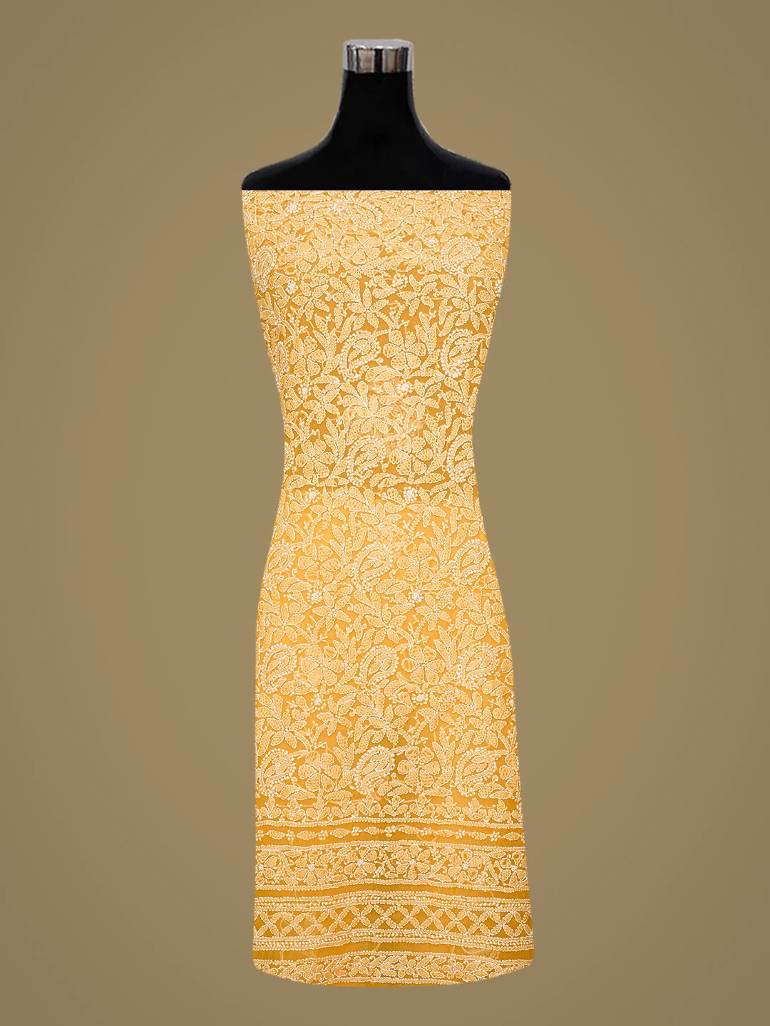 Ada Hand Embroidered Mustard Georgette Lucknowi Chikankari Unstitched Suit Piece 01A816596