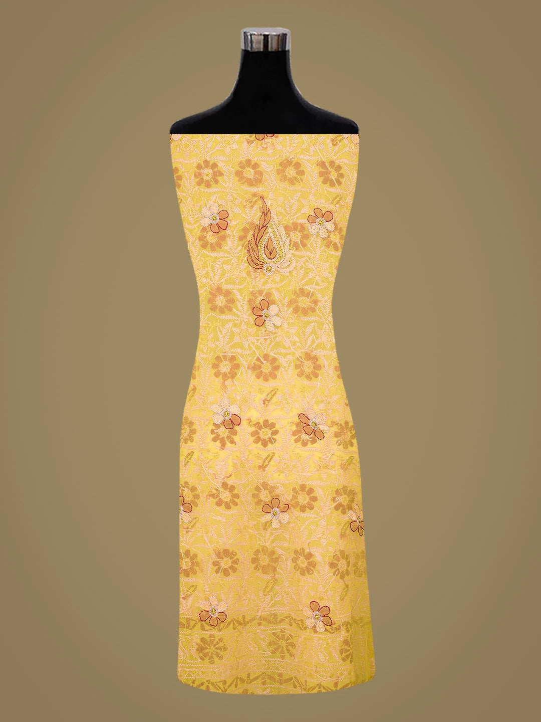 Ada Hand Embroidered Yellow Georgette Lucknowi Chikankari Unstitched Suit Piece 01A857266