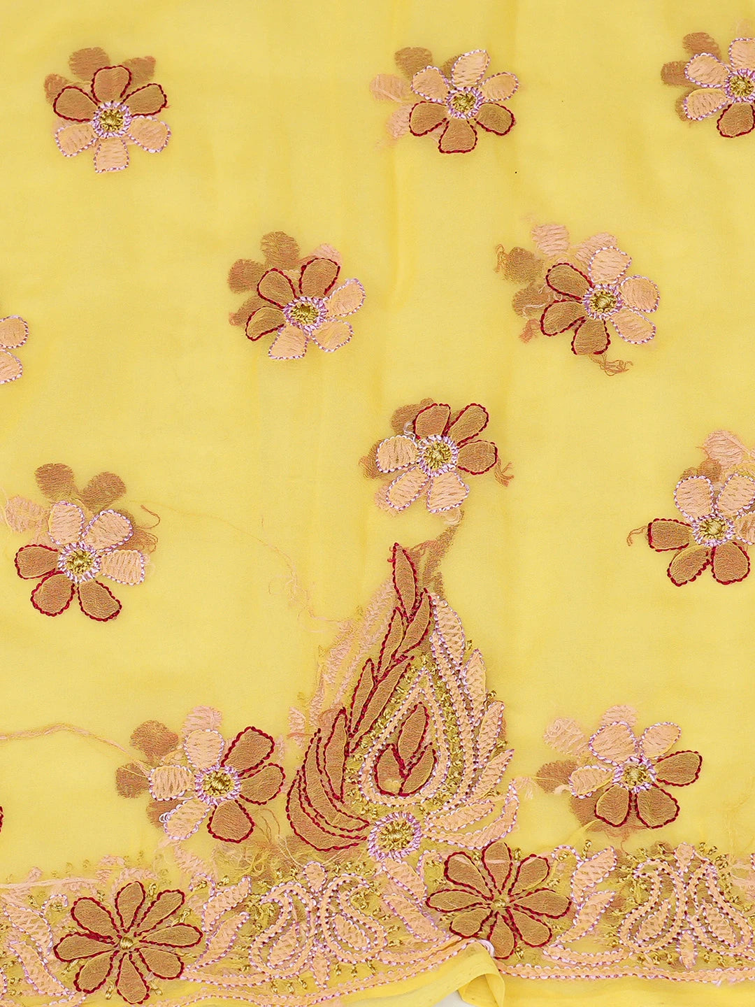 Ada Hand Embroidered Yellow Georgette Lucknowi Chikankari Unstitched Suit Piece 01A857266