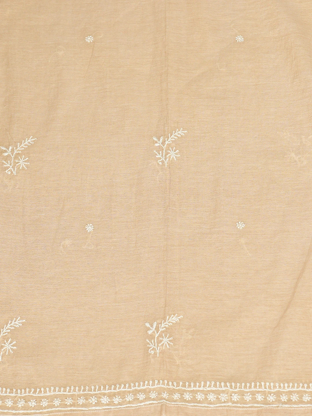 Ada Hand Embroidered Fawn Chanderi Lucknowi Chikankari Semi-Stitched Kurta Dupatta Set 01A864379