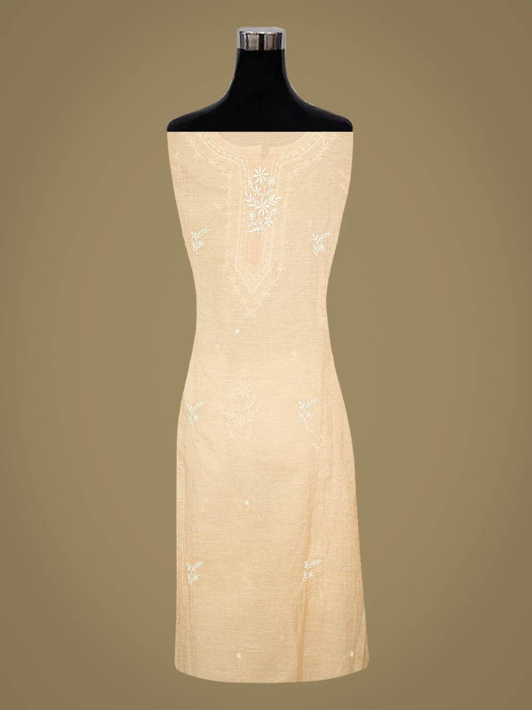 Ada Hand Embroidered Fawn Chanderi Lucknowi Chikankari Semi-Stitched Kurta Dupatta Set 01A864379