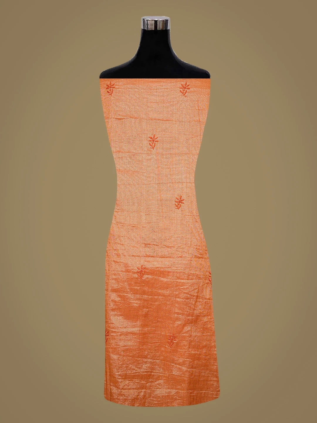 Ada Hand Embroidered Rust Tissue Lucknowi Chikankari Unstitched Kurta Dupatta Set 01A788952