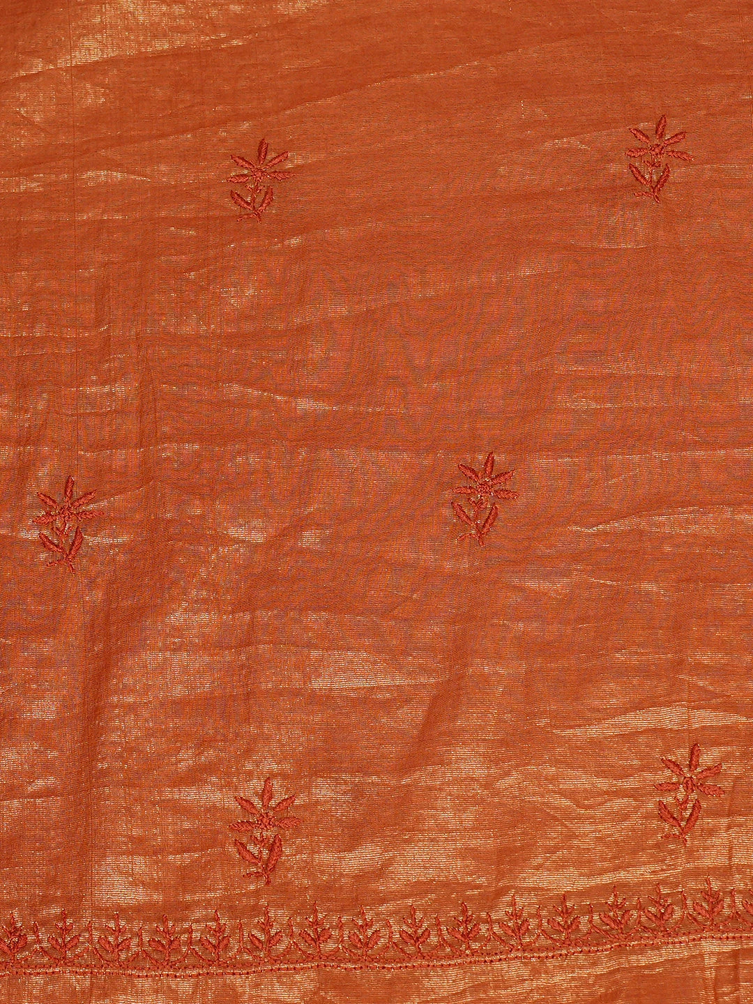 Ada Hand Embroidered Rust Tissue Lucknowi Chikankari Unstitched Kurta Dupatta Set 01A788952