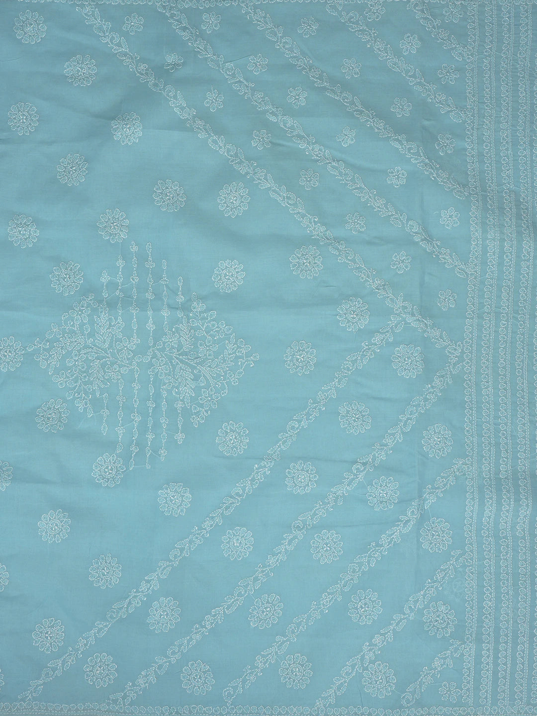 Ada Hand Embroidered Blue Cotton Lucknowi Chikankari Saree and Blouse 01A866220