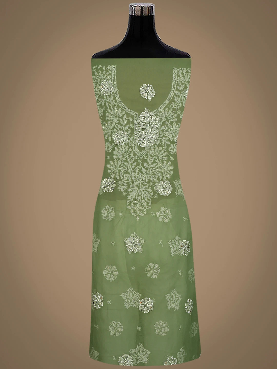 Ada Hand Embroidered Asparagus Green Georgette Lucknowi Chikankari Unstitched Suit Piece With Muqaish Work 01A776392