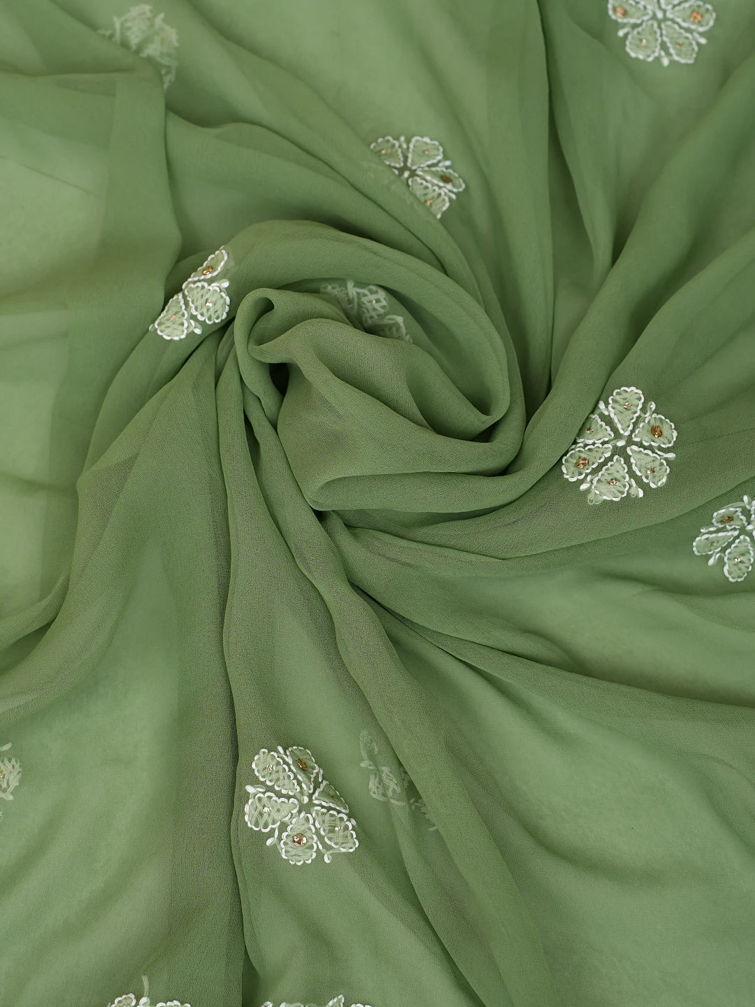 Ada Hand Embroidered Asparagus Green Georgette Lucknowi Chikankari Unstitched Suit Piece With Muqaish Work 01A776392