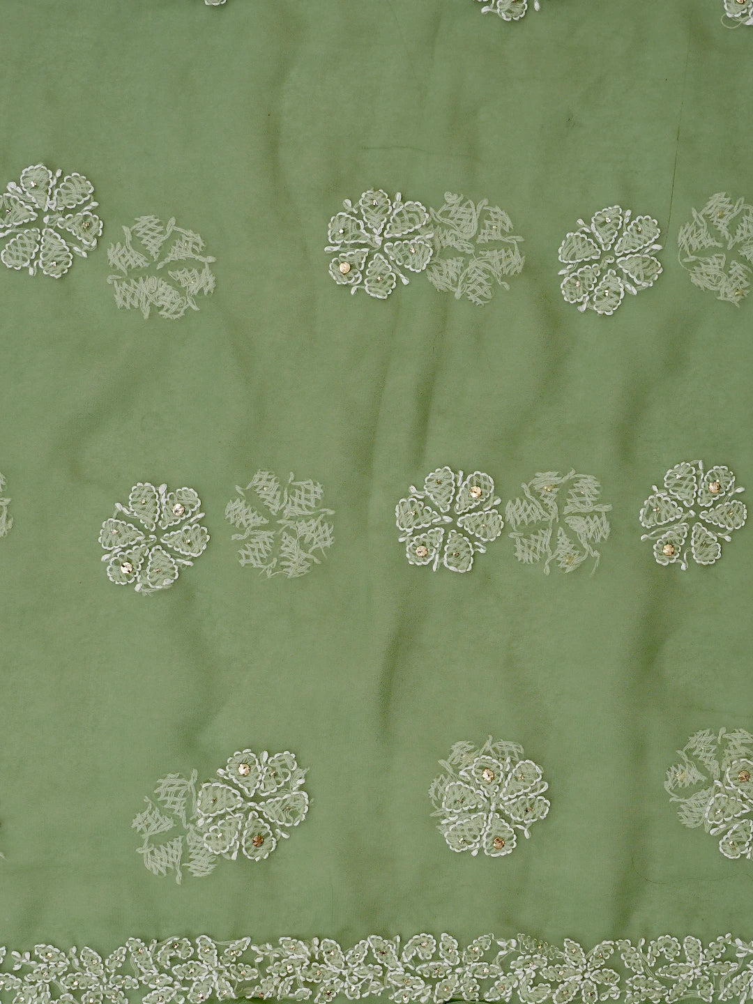 Ada Hand Embroidered Asparagus Green Georgette Lucknowi Chikankari Unstitched Suit Piece With Muqaish Work 01A776392