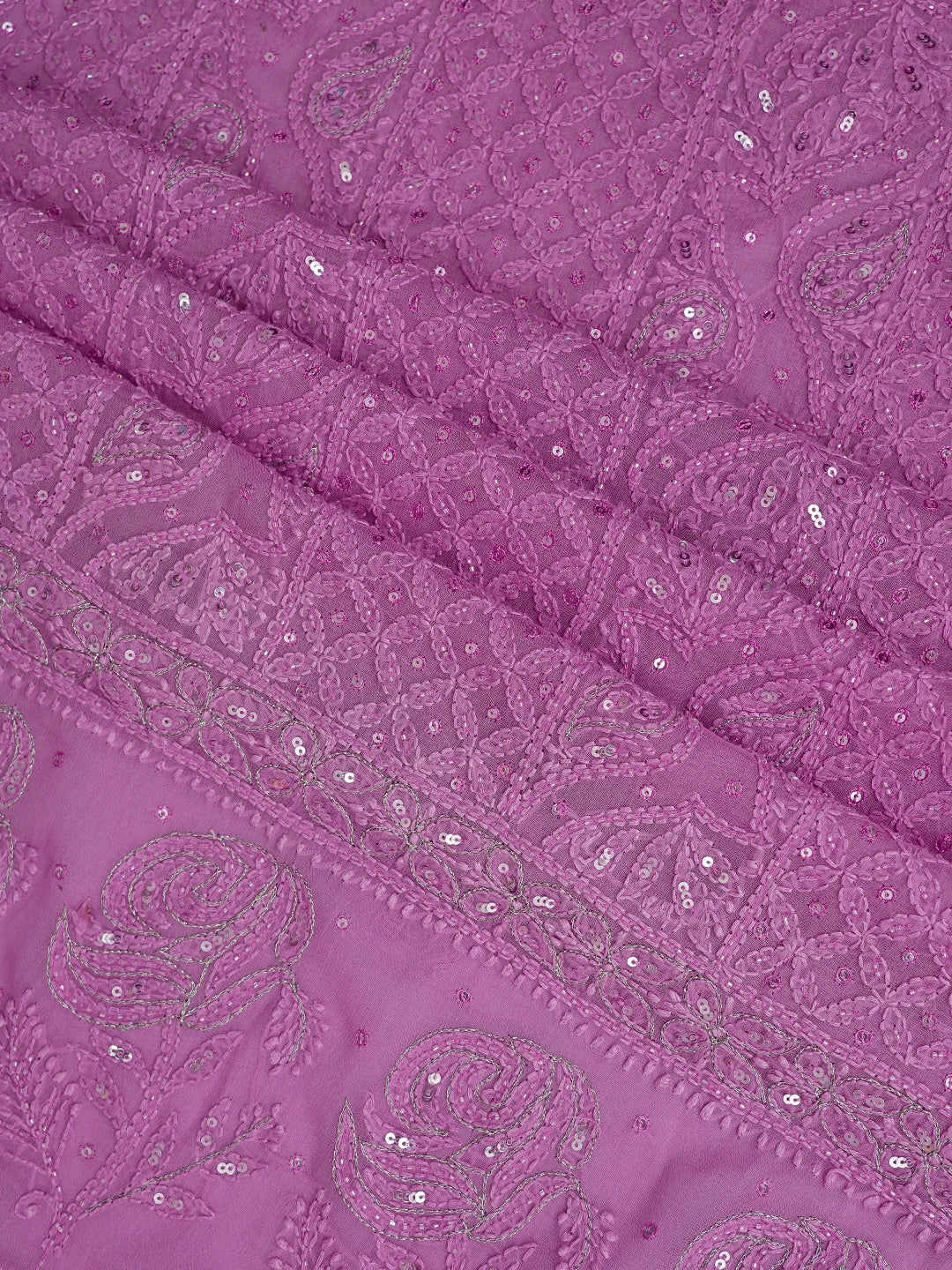Ada Hand Embroidered Lavender(Floral) Viscose Georgette Lucknowi Chikankari Unstitched Kurta Dupatta Set With Zari Work 01A416981