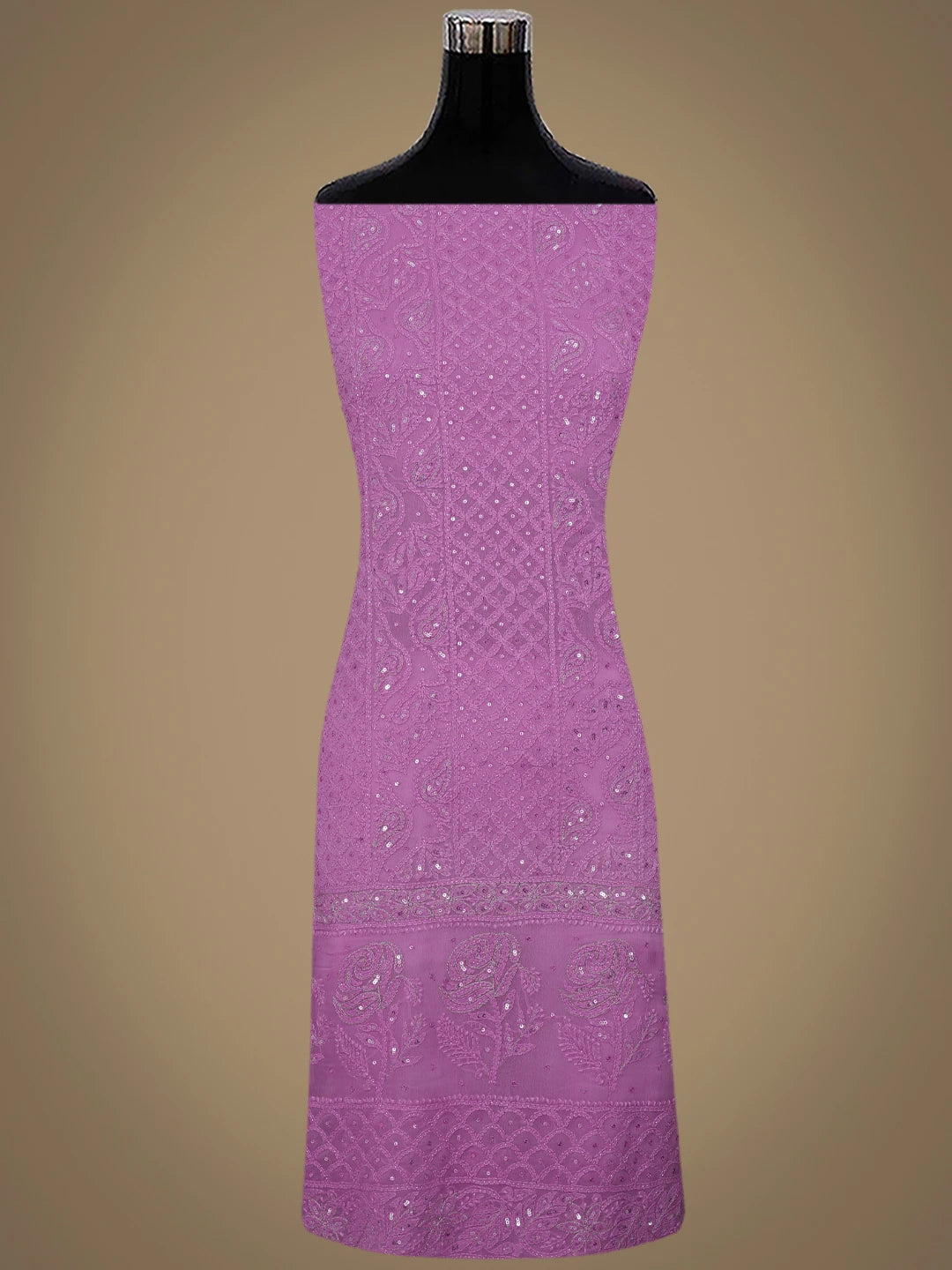 Ada Hand Embroidered Lavender(Floral) Viscose Georgette Lucknowi Chikankari Unstitched Kurta Dupatta Set With Zari Work 01A416981