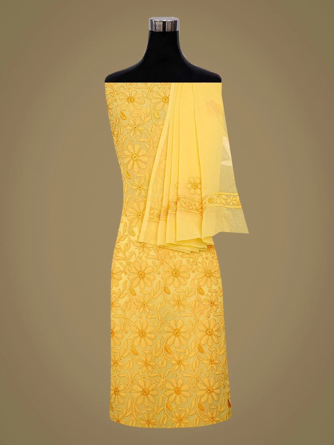Ada Hand Embroidered Yellow Georgette Lucknowi Chikankari Unstitched Suit Piece 01A594583