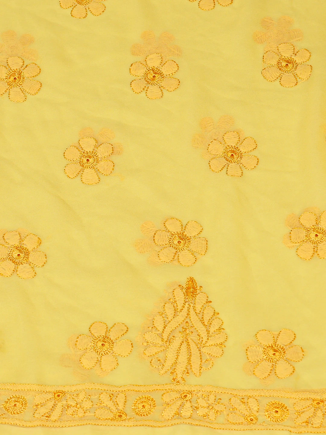 Ada Hand Embroidered Yellow Georgette Lucknowi Chikankari Unstitched Suit Piece 01A594583