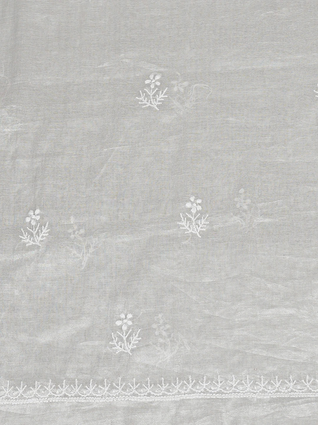 Ada Hand Embroidered Silver Grey Tissue Lucknowi Chikankari Unstitched Kurta Dupatta Set 01A761083