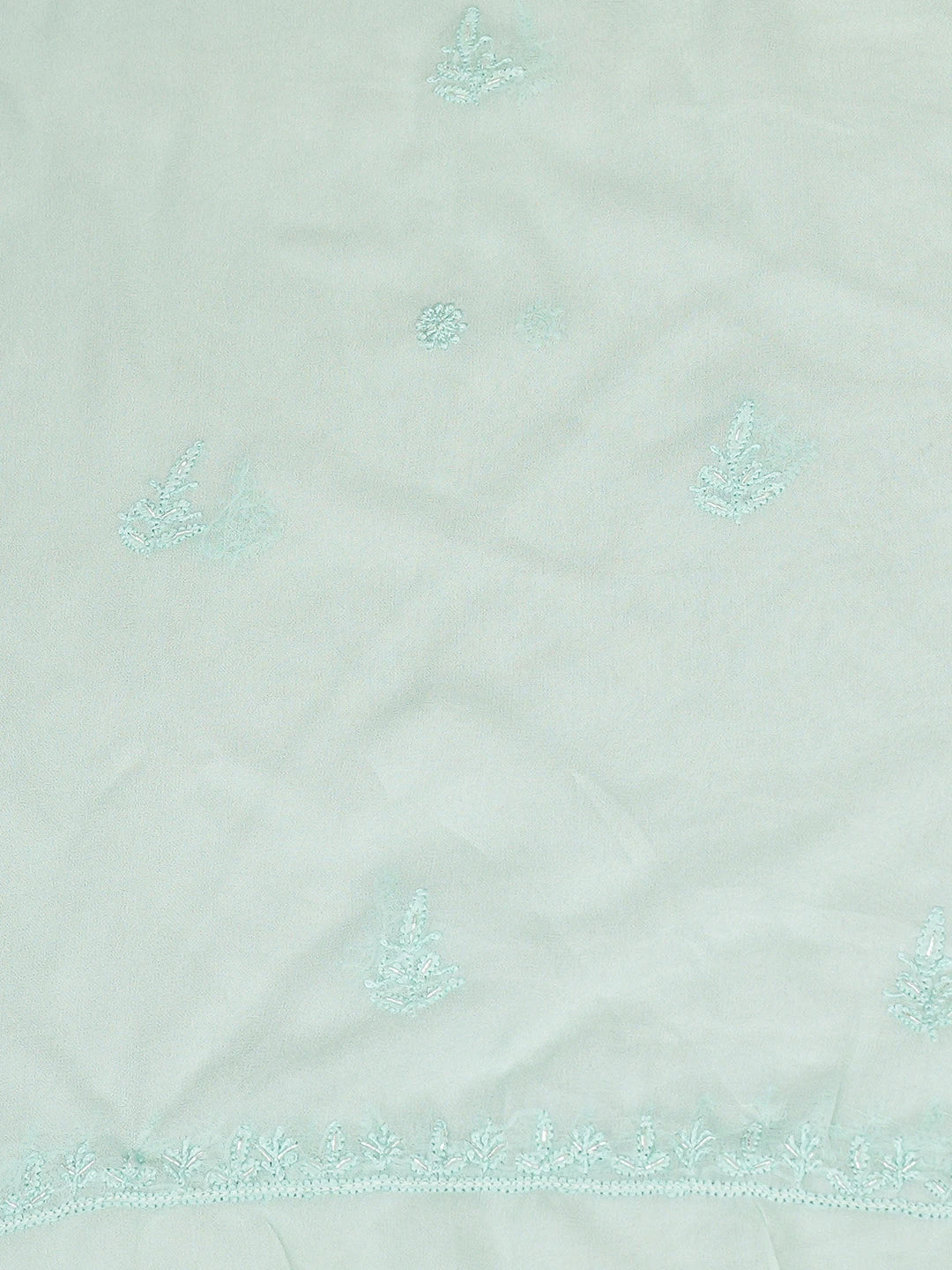 Ada Hand Embroidered Sea Green Viscose Georgette Lucknowi Chikankari Unstitched Kurta Dupatta Set With Cutdana Work 01A771733