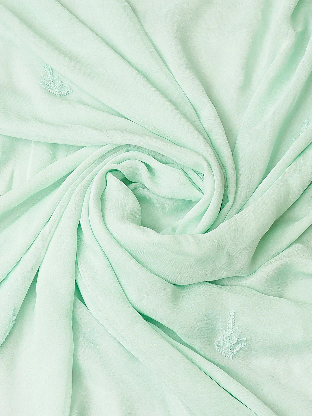 Ada Hand Embroidered Sea Green Viscose Georgette Lucknowi Chikankari Unstitched Kurta Dupatta Set With Cutdana Work 01A771733