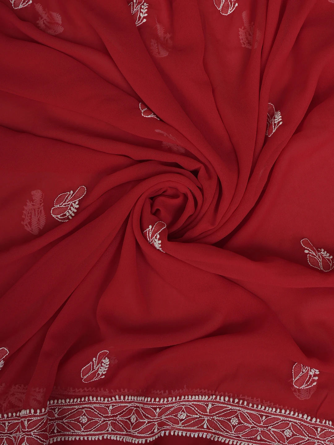 Ada Hand Embroidered Red Georgette Lucknowi Chikankari Unstitched Suit Piece 01A476662