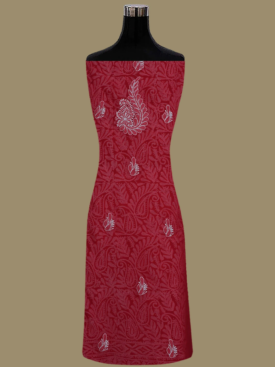 Ada Hand Embroidered Red Georgette Lucknowi Chikankari Unstitched Suit Piece 01A476662