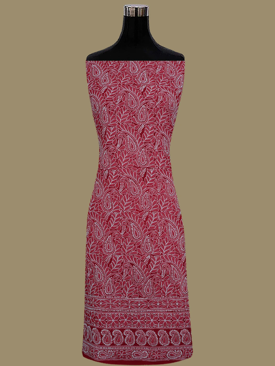Ada Hand Embroidered Red Georgette Lucknowi Chikankari Unstitched Suit Piece 01A476662