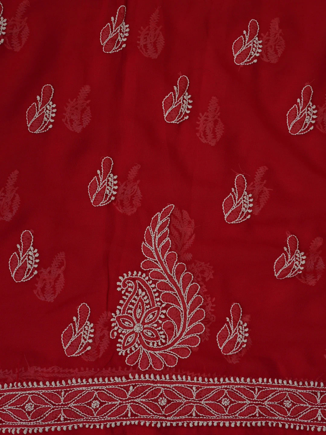 Ada Hand Embroidered Red Georgette Lucknowi Chikankari Unstitched Suit Piece 01A476662