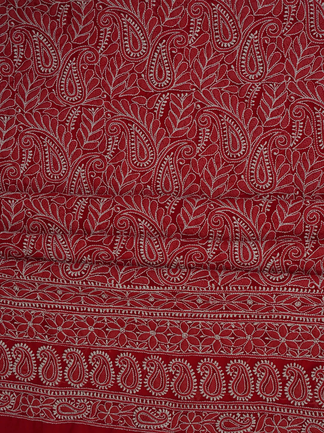 Ada Hand Embroidered Red Georgette Lucknowi Chikankari Unstitched Suit Piece 01A476662