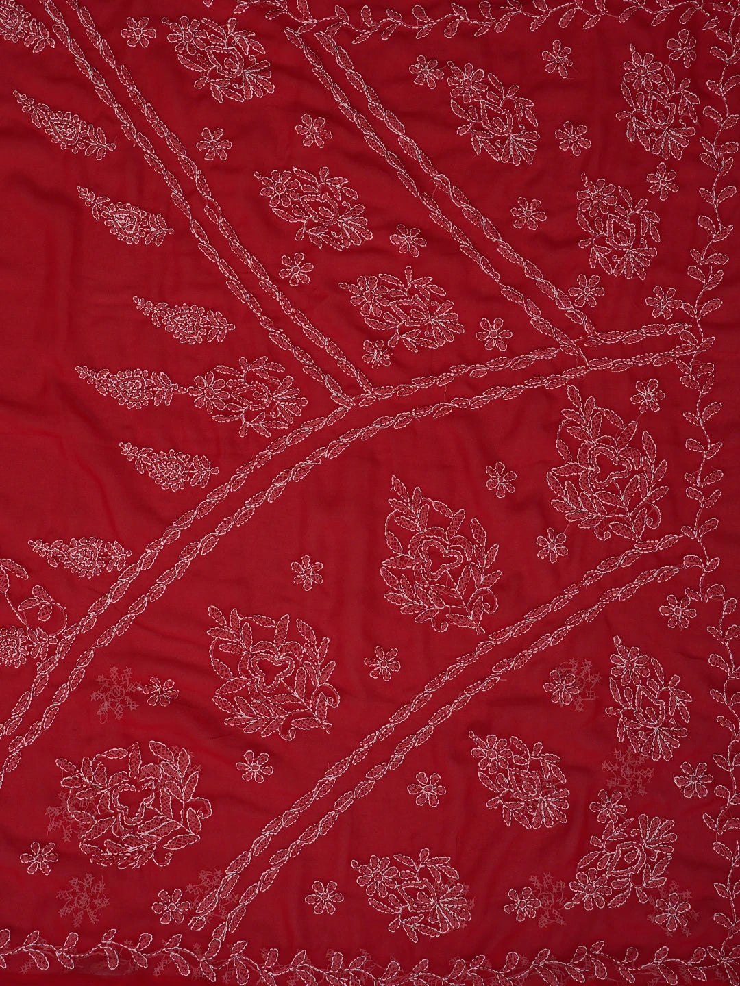 Ada Hand Embroidered Red Georgette Lucknowi Chikankari Saree With Blouse 01A853815