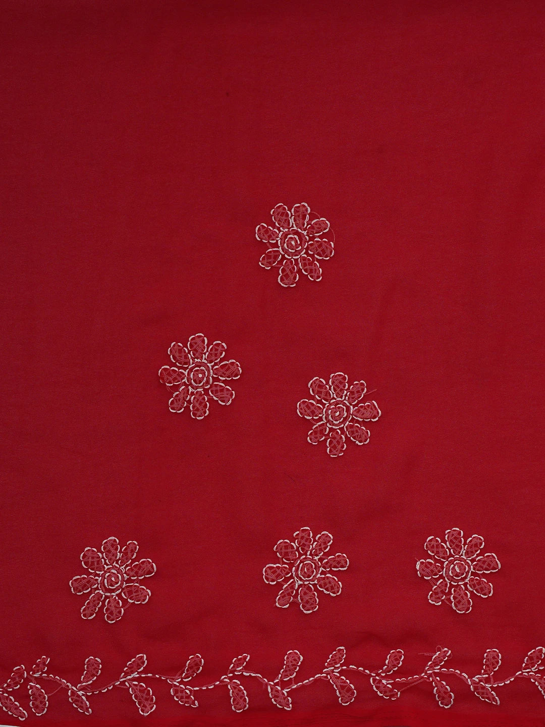 Ada Hand Embroidered Red Georgette Lucknowi Chikankari Saree With Blouse 01A853815