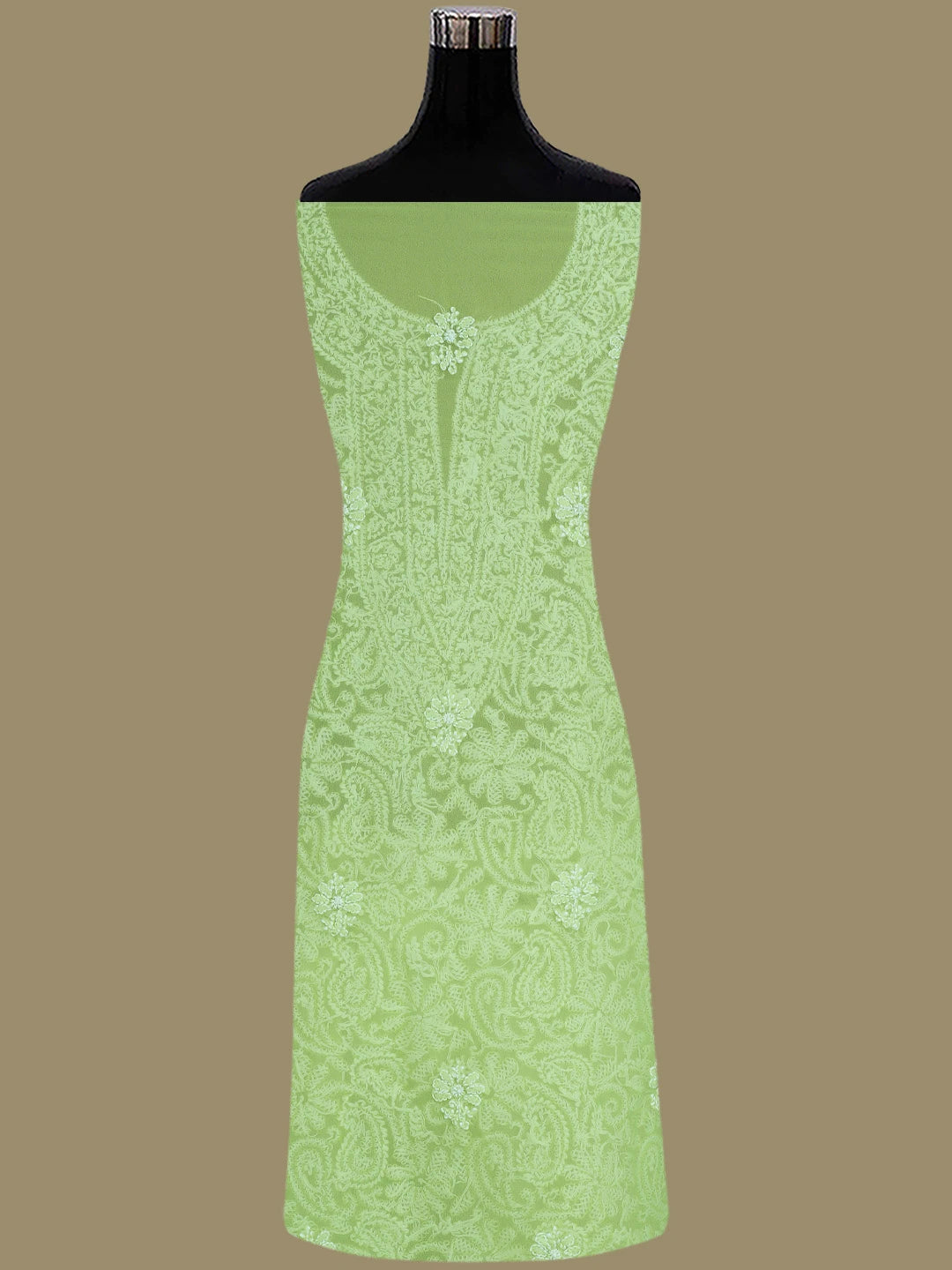 Ada Hand Embroidered Lime Green Georgette Lucknowi Chikankari Unstitched Suit Piece 01A779010