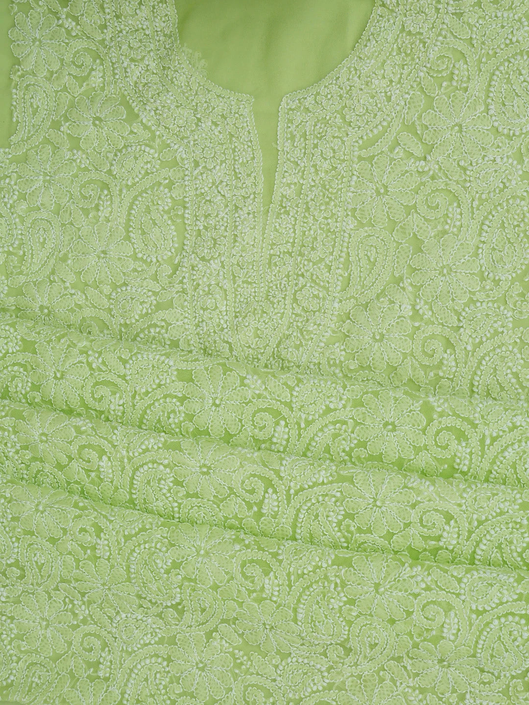 Ada Hand Embroidered Lime Green Georgette Lucknowi Chikankari Unstitched Suit Piece 01A779010