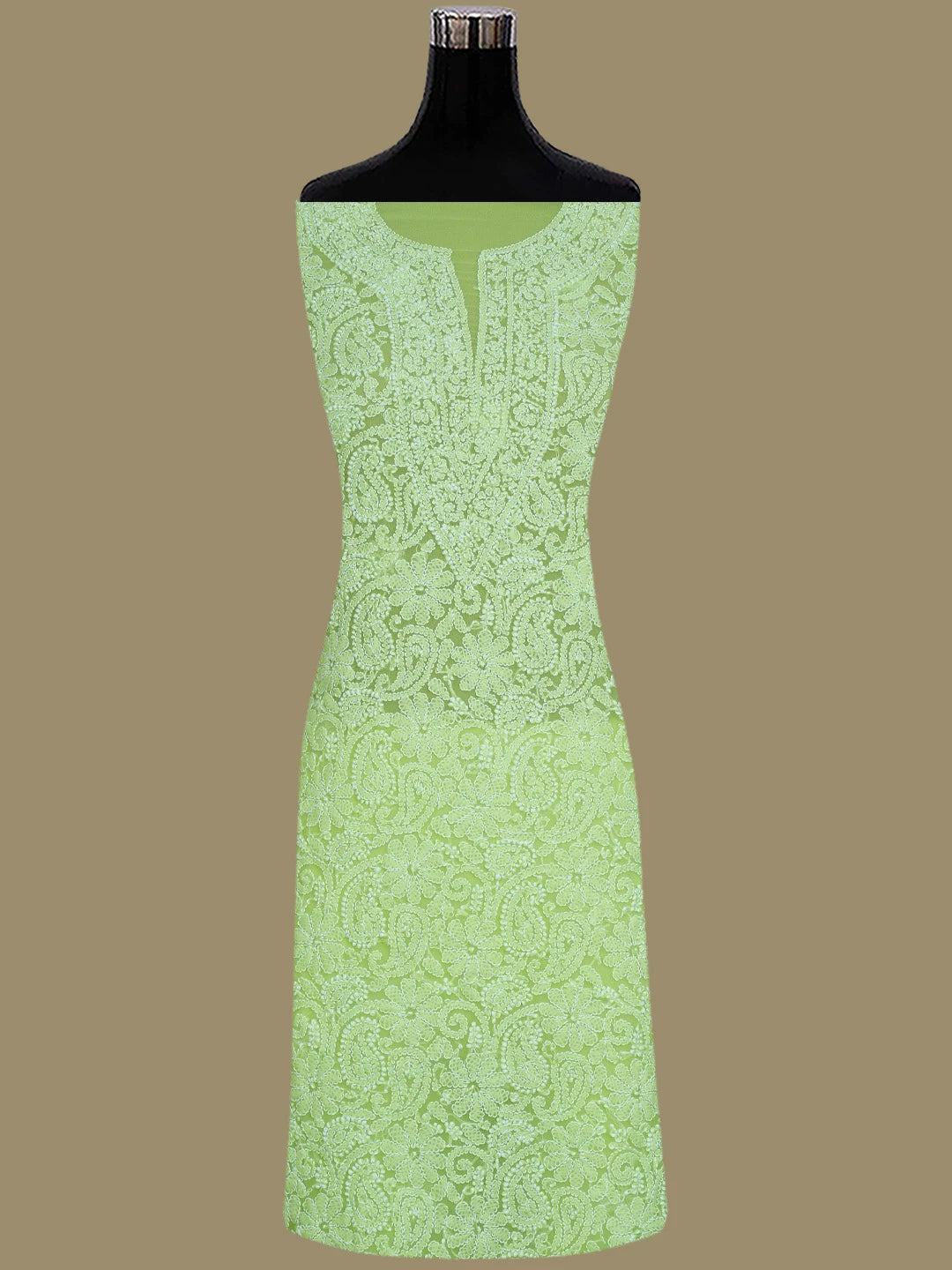 Ada Hand Embroidered Lime Green Georgette Lucknowi Chikankari Unstitched Suit Piece 01A779010