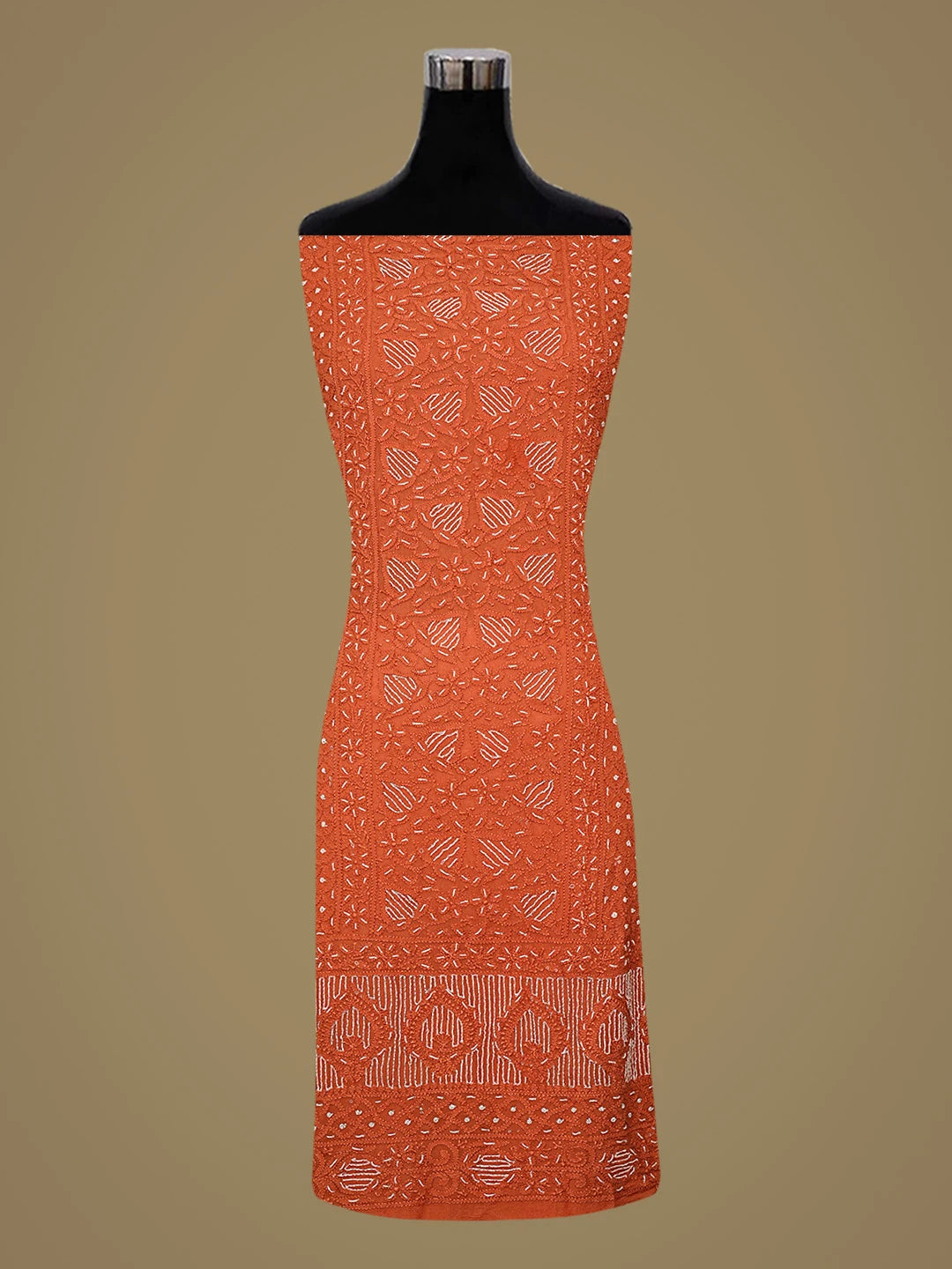 Ada Hand Embroidered Rust Viscose Georgette Lucknowi Chikankari Unstitched Kurta Dupatta Set With Cutdana Work 01A764520