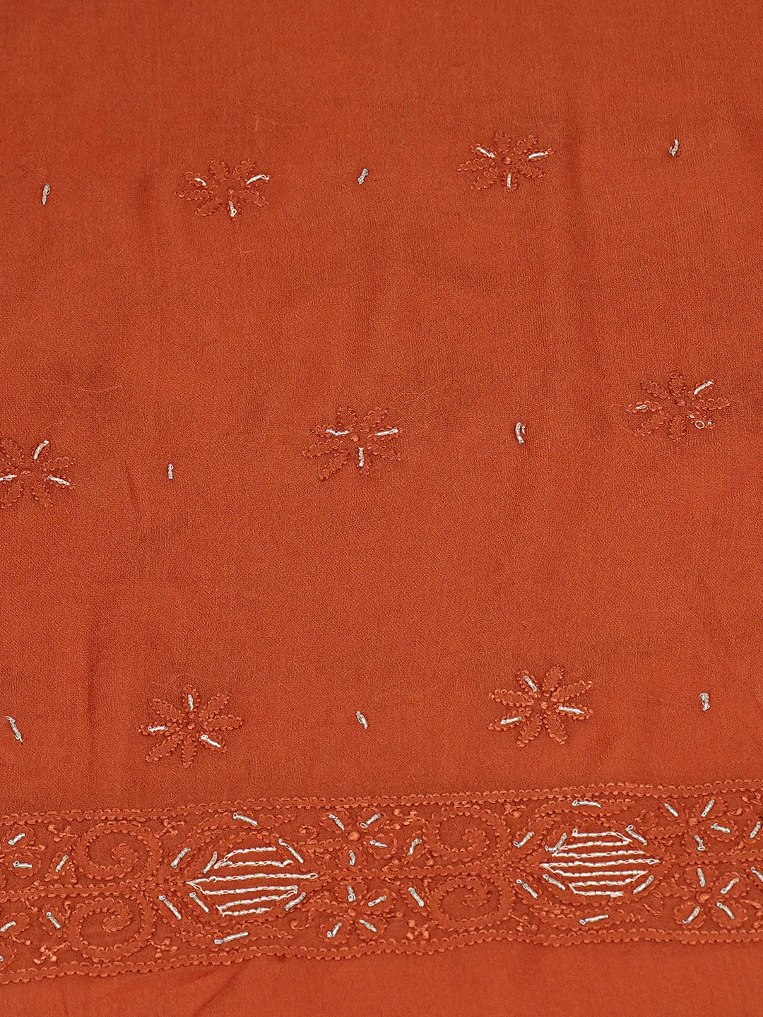 Ada Hand Embroidered Rust Viscose Georgette Lucknowi Chikankari Unstitched Kurta Dupatta Set With Cutdana Work 01A764520