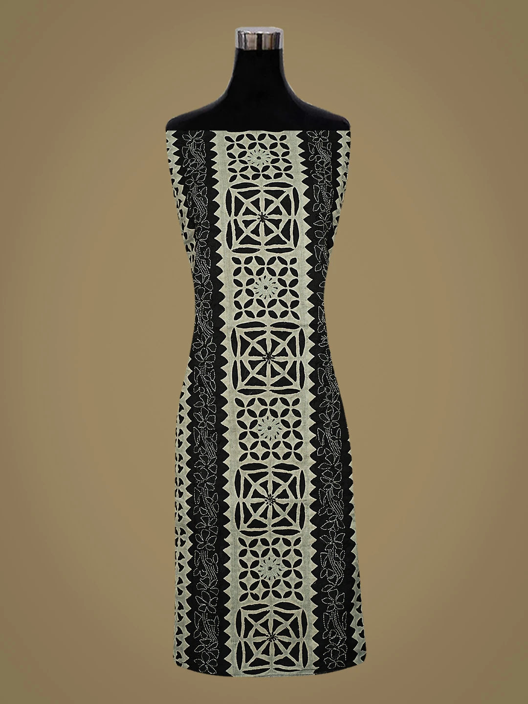 Ada Hand Embroidered Black Cotton Lucknowi Chikankari Unstitched Suit PIece 01A845173