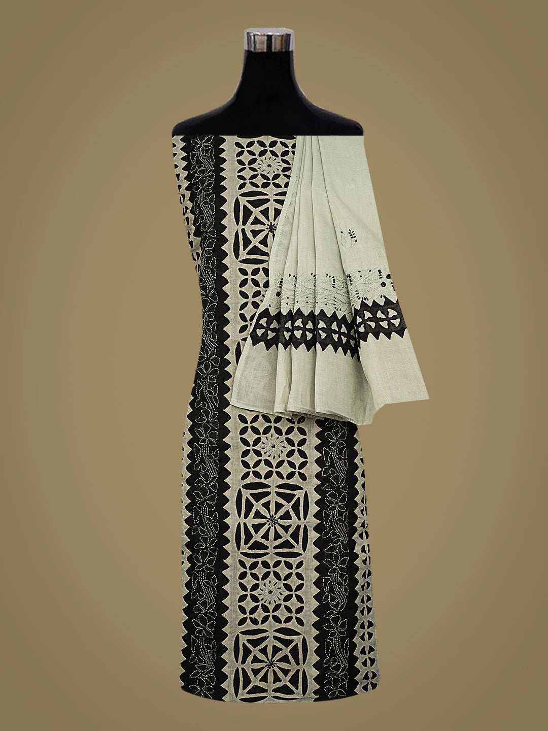 Ada Hand Embroidered Black Cotton Lucknowi Chikankari Unstitched Suit PIece 01A845173