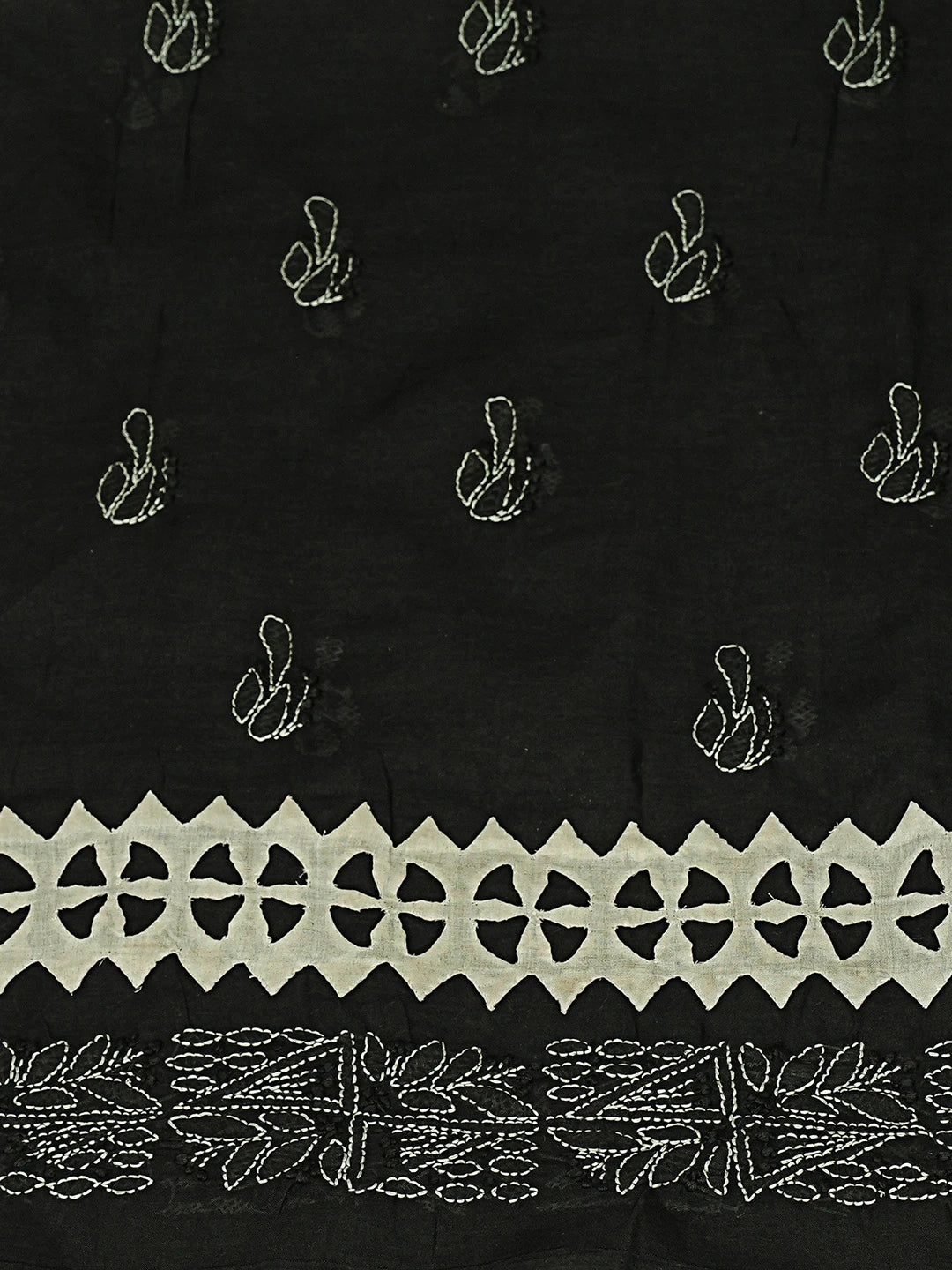 Ada Hand Embroidered Black Cotton Lucknowi Chikankari Unstitched Suit PIece 01A845173