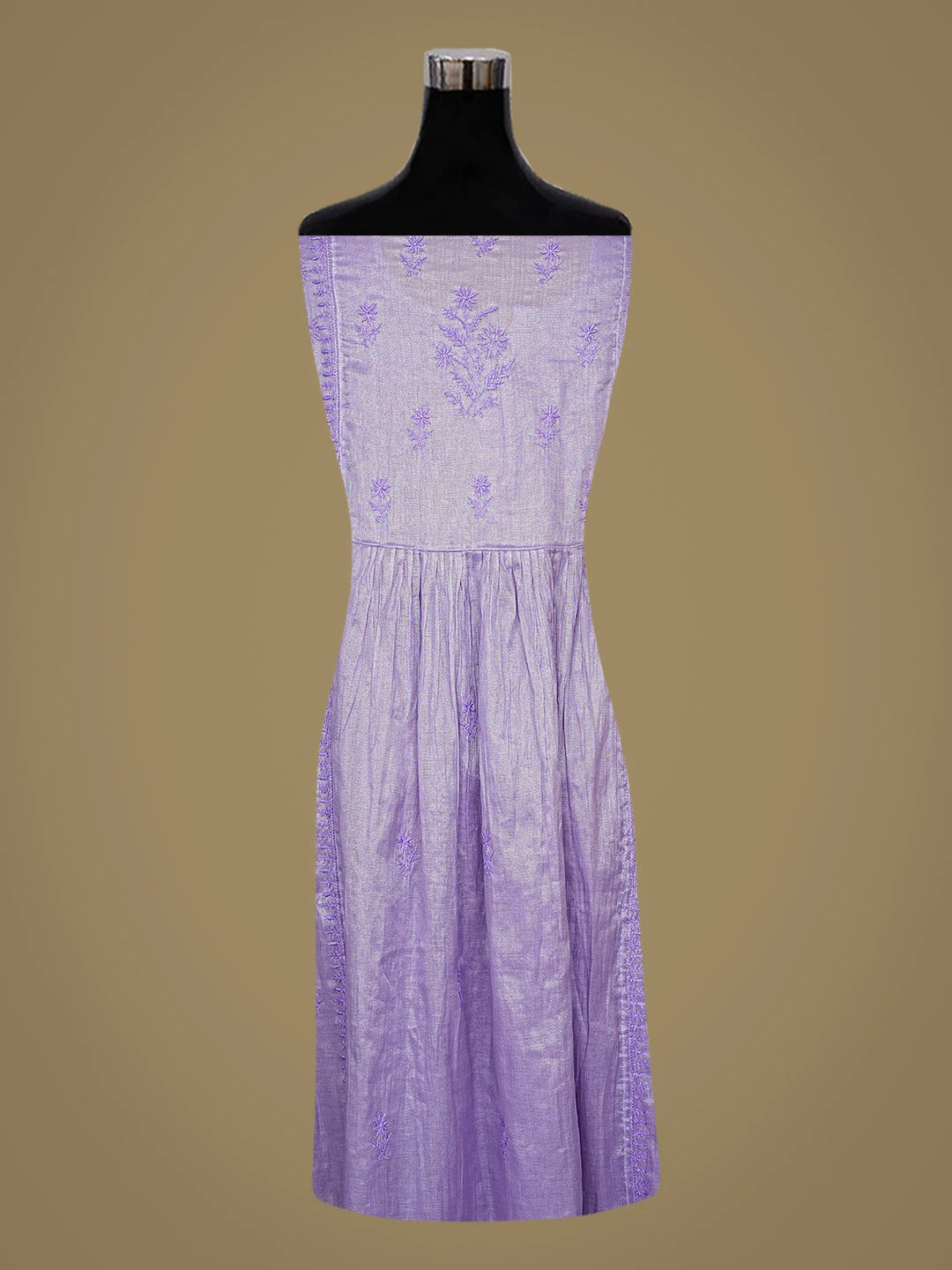 Ada Hand Embroidered Purple Tissue Lucknowi Chikankari Semi-Stitched Kurta Dupatta Set With Zari Taar Work 01A811082