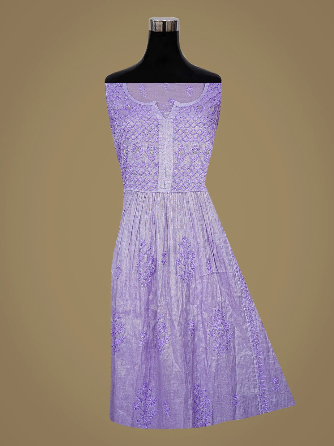 Ada Hand Embroidered Purple Tissue Lucknowi Chikankari Semi-Stitched Kurta Dupatta Set With Zari Taar Work 01A811082