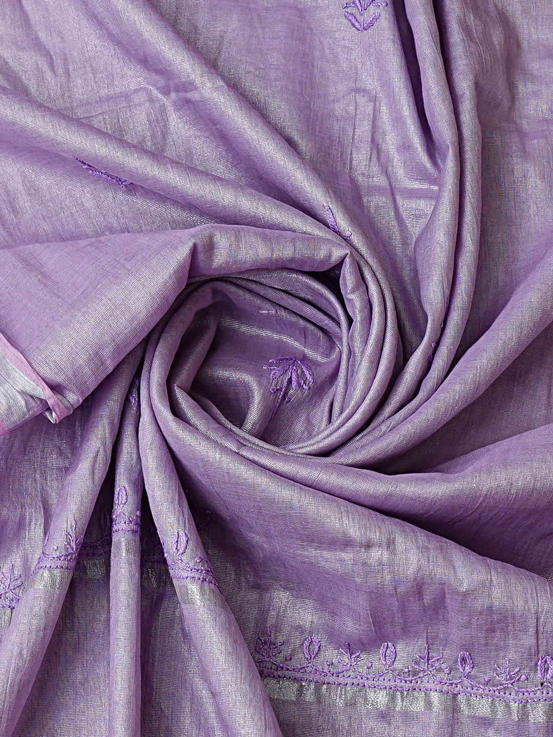 Ada Hand Embroidered Purple Tissue Lucknowi Chikankari Semi-Stitched Kurta Dupatta Set With Zari Taar Work 01A811082