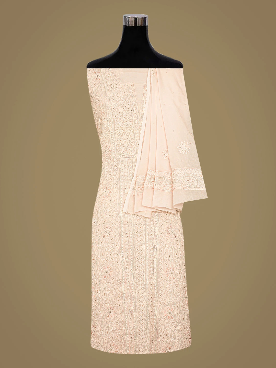 Ada Hand Embroidered Dusty Pink Viscose Georgette Lucknowi Chikankari Unstitched Kurta Dupatta Set With Cutdana Work 01A699578