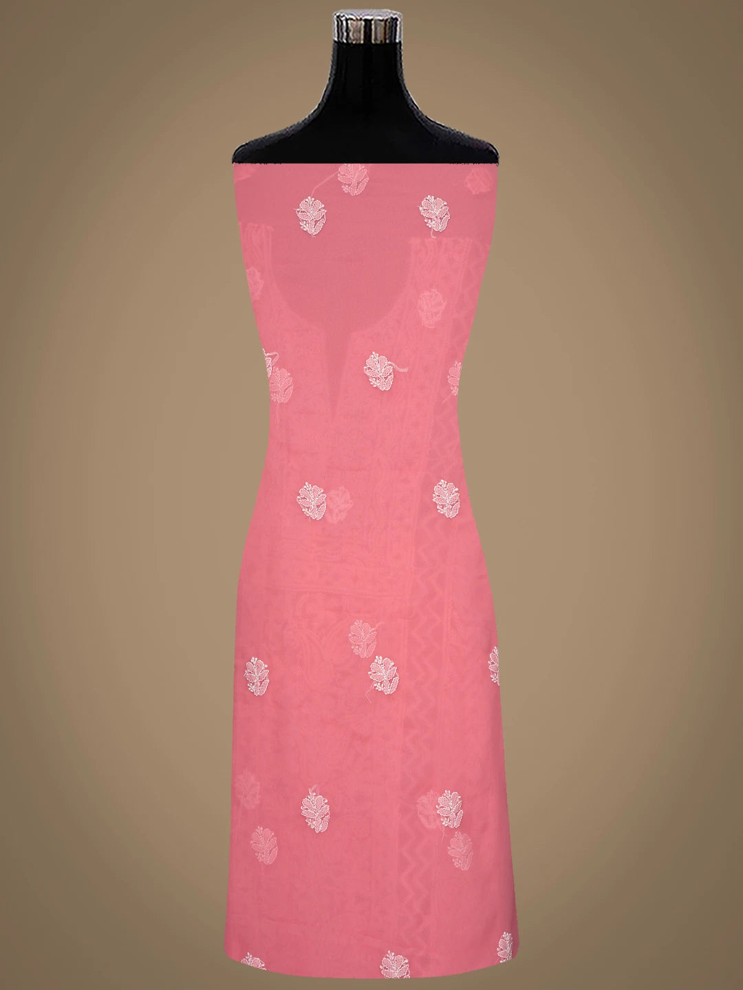 Ada Hand Embroidered Carrot Pink Georgette Lucknowi Chikankari Unstitched Suit Piece 01A866981