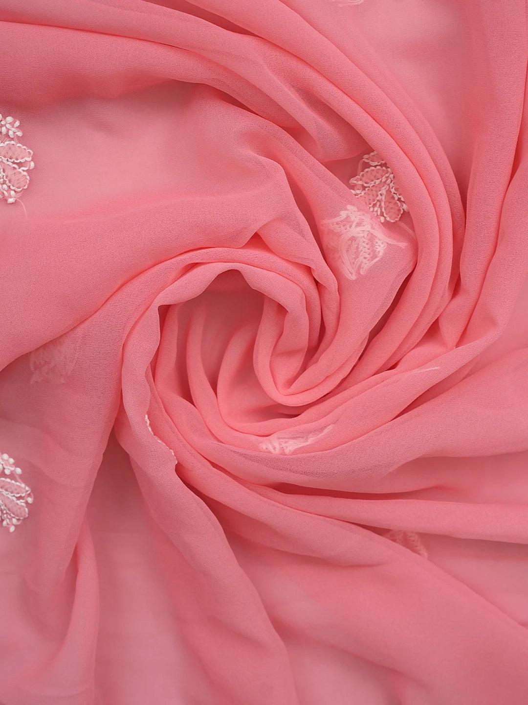 Ada Hand Embroidered Carrot Pink Georgette Lucknowi Chikankari Unstitched Suit Piece 01A866981