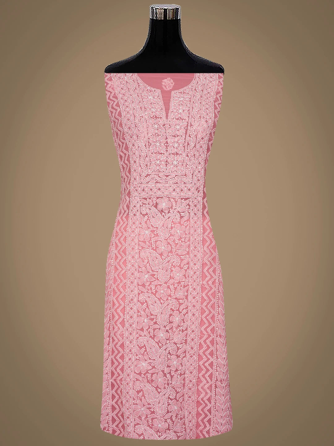 Ada Hand Embroidered Carrot Pink Georgette Lucknowi Chikankari Unstitched Suit Piece 01A866981