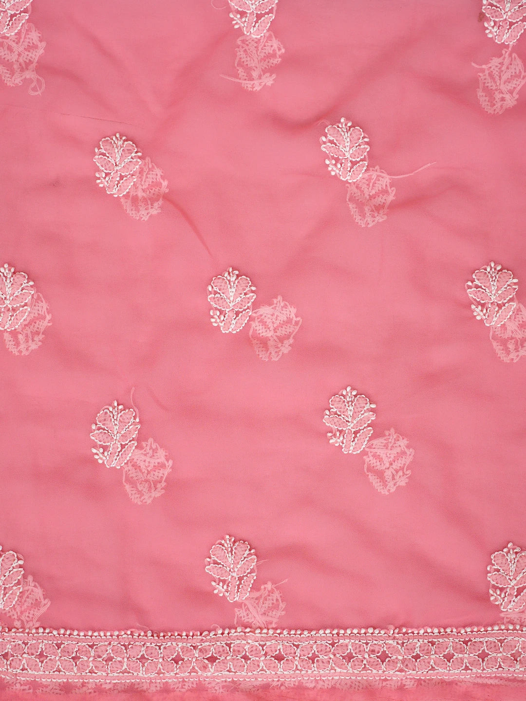 Ada Hand Embroidered Carrot Pink Georgette Lucknowi Chikankari Unstitched Suit Piece 01A866981