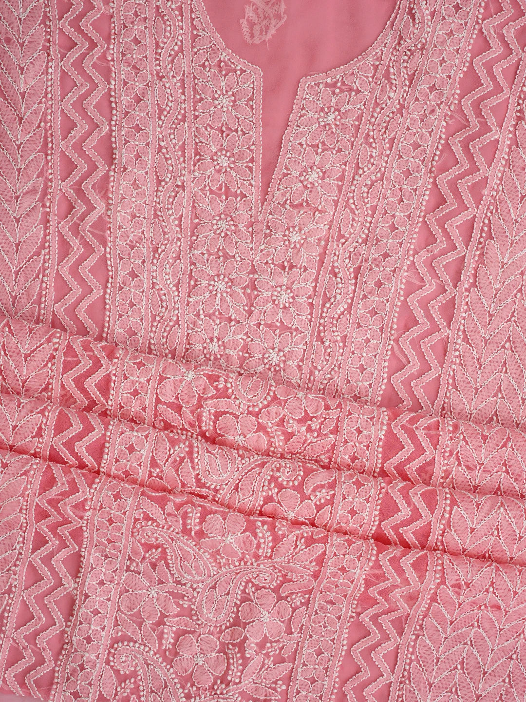Ada Hand Embroidered Carrot Pink Georgette Lucknowi Chikankari Unstitched Suit Piece 01A866981