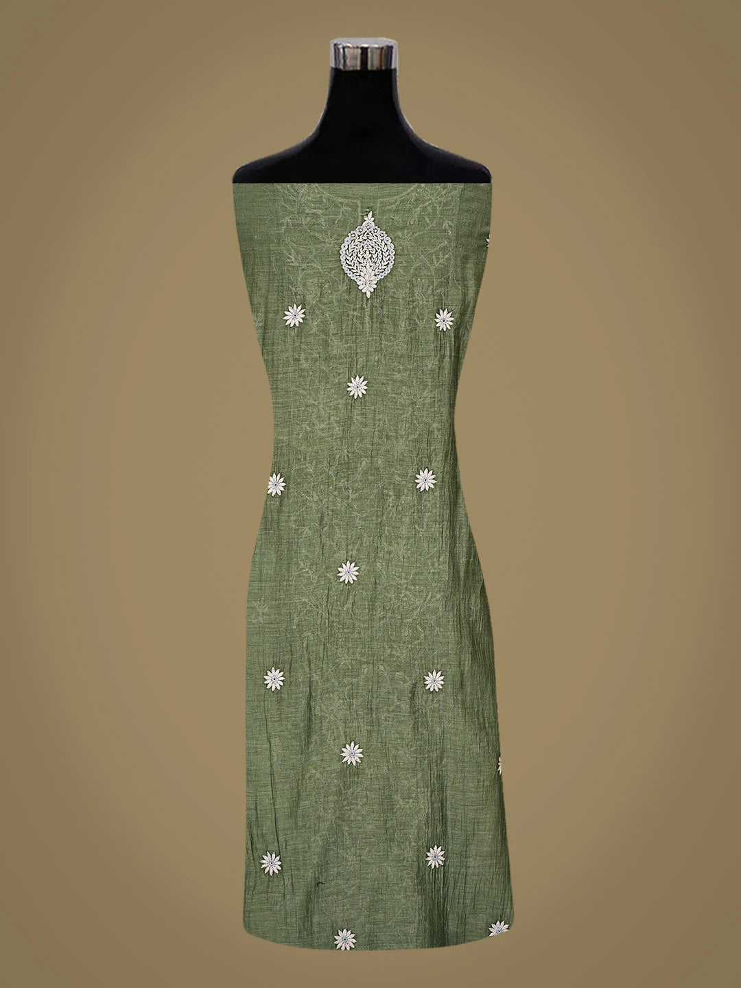Ada Hand Embroidered Green Chanderi Lucknowi Chikankari Semi-Stitched Kurta Dupatta Set With Zari Taar Work 01A657831