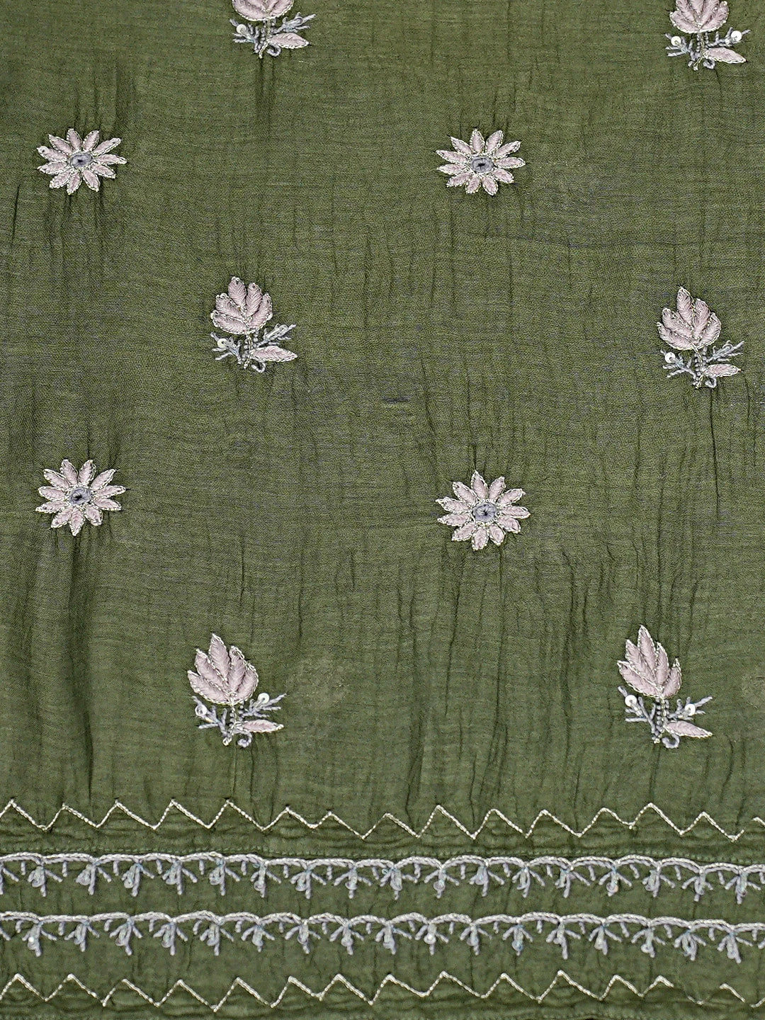 Ada Hand Embroidered Green Chanderi Lucknowi Chikankari Semi-Stitched Kurta Dupatta Set With Zari Taar Work 01A657831