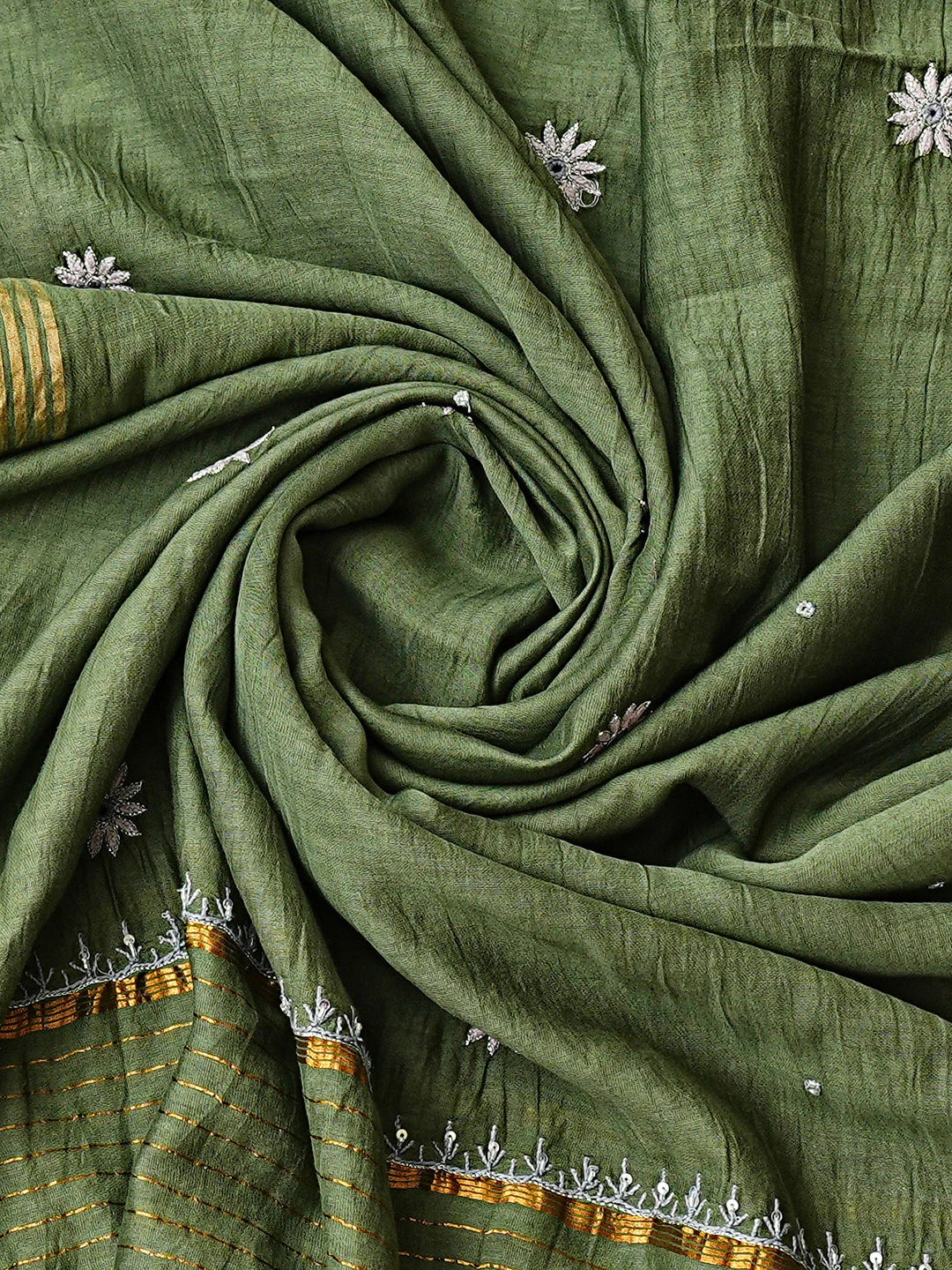 Ada Hand Embroidered Green Chanderi Lucknowi Chikankari Semi-Stitched Kurta Dupatta Set With Zari Taar Work 01A657831