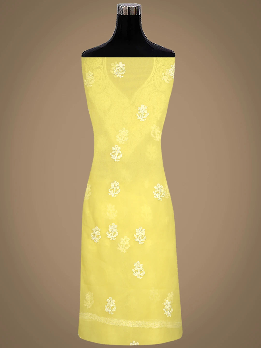Ada Hand Embroidered Yellow Georgette Lucknowi Chikankari Unstitched Suit Piece 01A866793